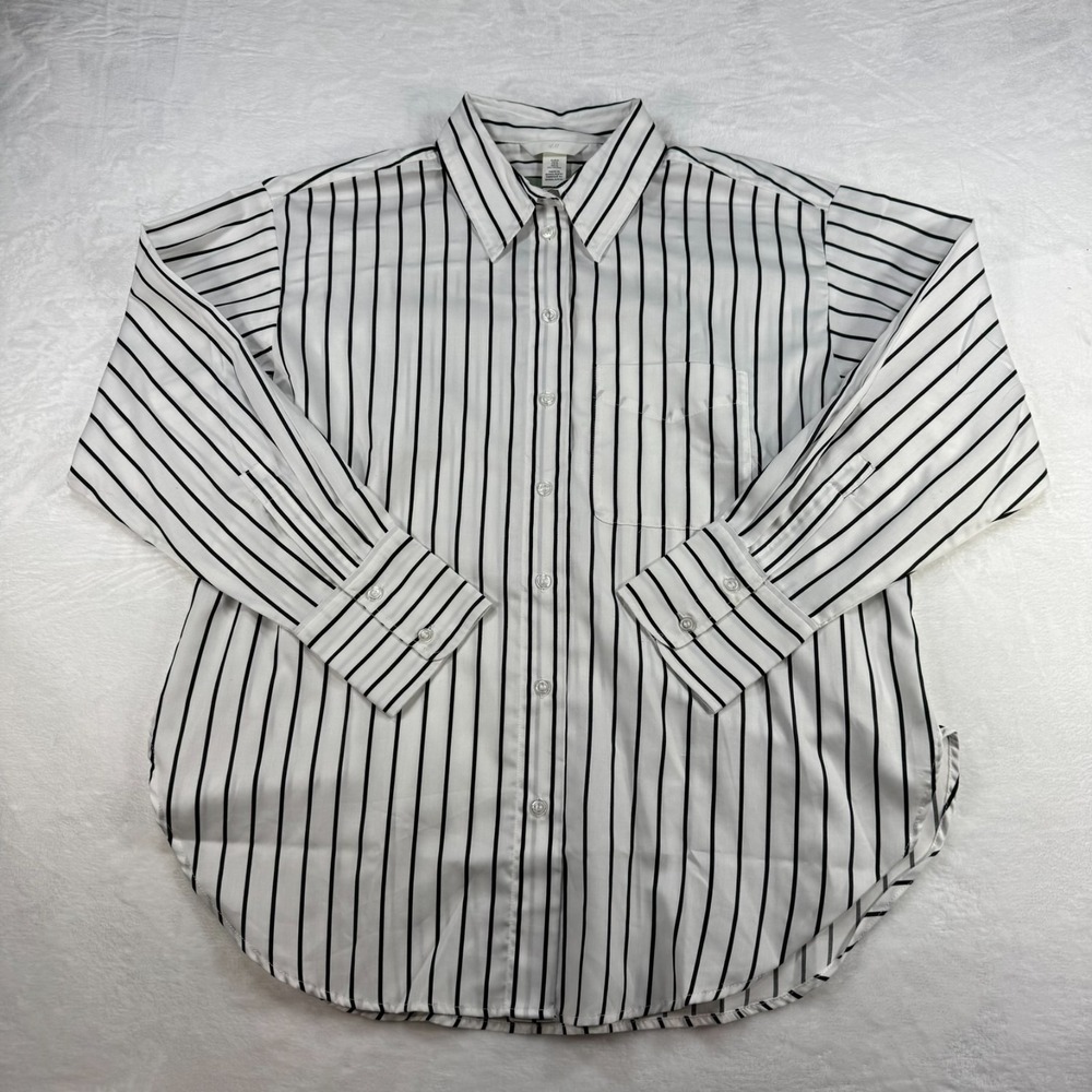 H&M - White, Black Stripes Long Sleeve Button-Down Shirt - MEDIUM - NWT